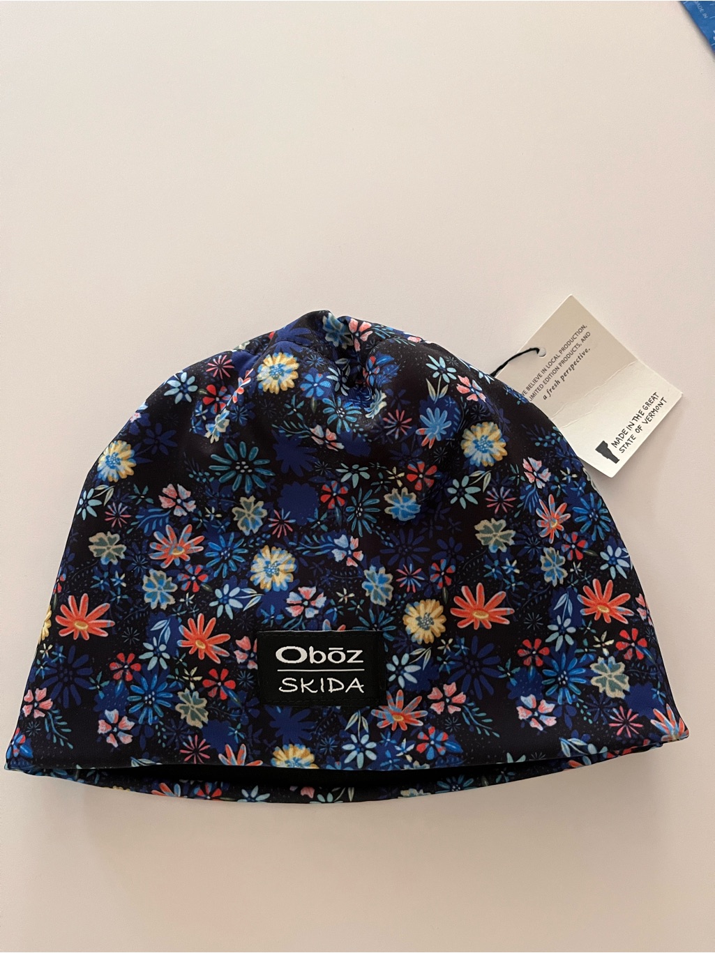 Nwt Skida Alpine Fleece Lined Hat, Blue Floral Beanie - Adult S/M — image 4 of 6